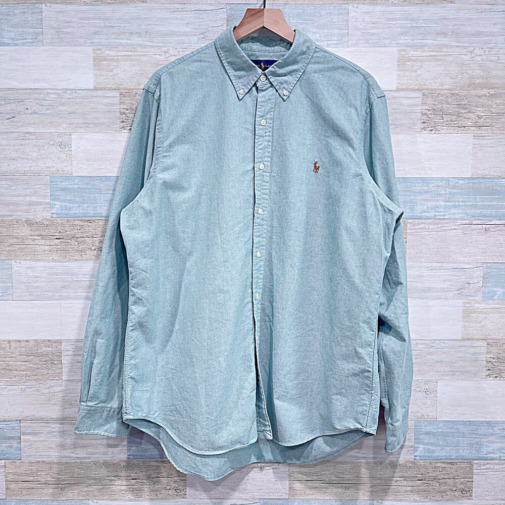 RALPH LAUREN Classic Fit Oxford Shirt Green Long Sleeve Cotton Work Mens XL